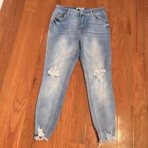 REVAMPED DENIM DISTRESSED ROW HEM CROPPED HIGH RISE JEANS IN SIZE 7